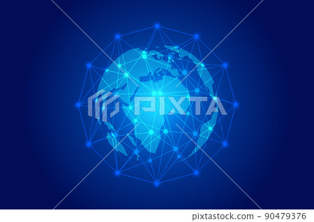 數碼地球，點線連接，創新技術多邊形網絡連接概念 90479376