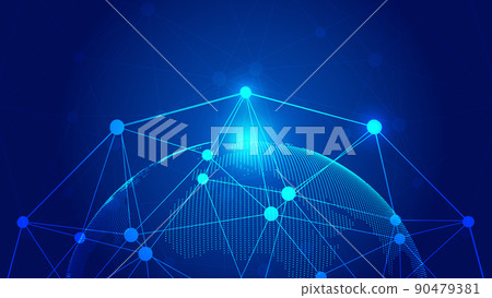 數碼地球，點線連接，創新技術多邊形網絡連接概念 90479381
