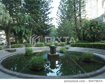 台灣北投公園噴泉和南洋杉舔陰種植 台灣北投公園噴泉和南洋杉舔陰種植 90479654