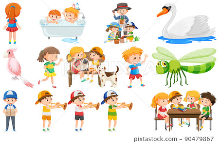Set of cute kids and objects 90479867