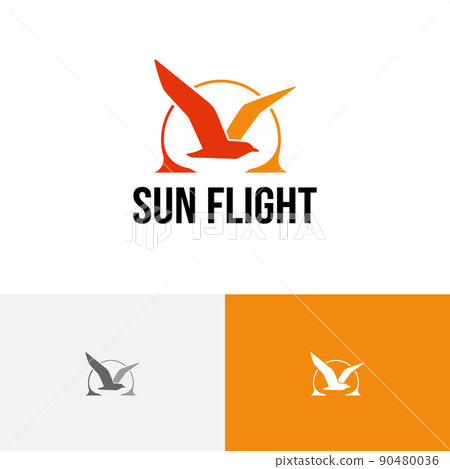 Sun Seagull Bird Flying Sea Beach Bay Nature Holiday Logo 90480036