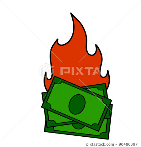 Burning dollar. Green money on fire. Failed business and economic crisis. 90480397