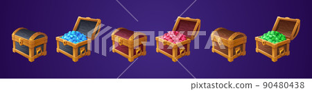 Chests with treasure, open and closed wooden trunk Chests with treasure, open and closed wooden trunk 90480438