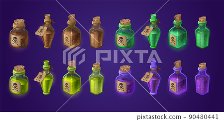 Bottles with poisons, toxic elixirs and acids Bottles with poisons, toxic elixirs and acids 90480441
