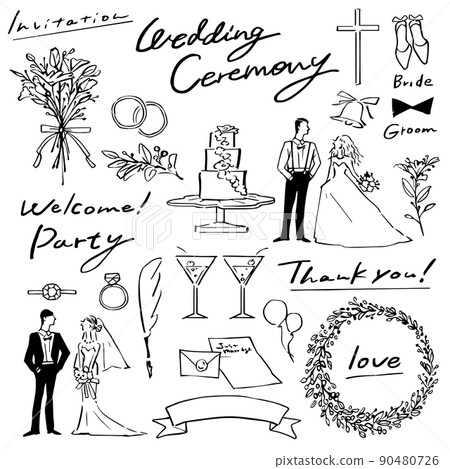 手寫的婚禮插畫素材 90480726