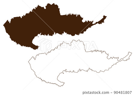 Hiva Oa island (France, French Republic, Pacific Ocean, Marquesas Islands Archipelago, French Polynesia) map vector illustration, scribble sketch Hiva-Oa map 90481807