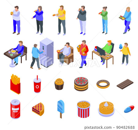 Gluttony icons set, isometric style 90482688