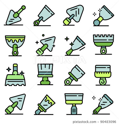 Putty knife icons set, outline style Putty knife icons set, outline style 90483096