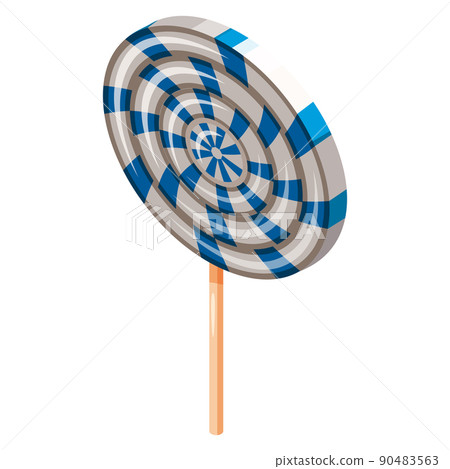 Lollipop Swirl Candy Spiral Isometric. Sweet spiral striped caramel, on stick, vector cartoon style Lollipop Swirl Candy Spiral Isometric. Sweet spiral striped caramel, on stick, vector cartoon style 90483563