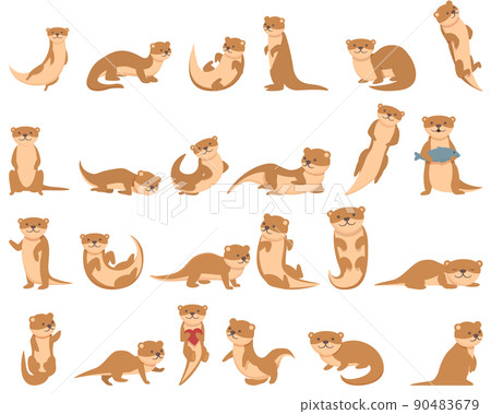Otter icons set cartoon vector. European animal. Aquatic tail 90483679
