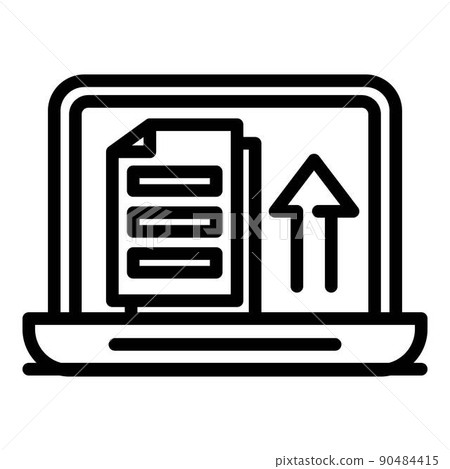Laptop upload documents icon, outline style 90484415