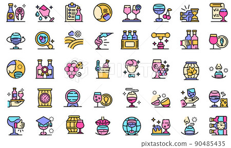 Sommelier icons set, outline style 90485435