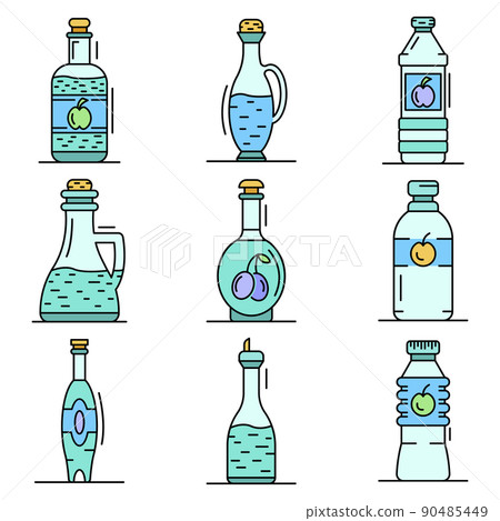 Vinegar icon set, outline style Vinegar icon set, outline style 90485449