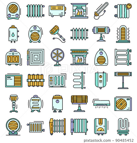 Electric heater icon set, outline style 90485452