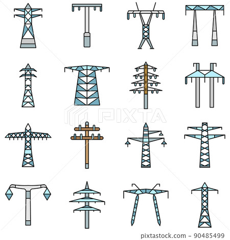 Electrical tower icon set, outline style 90485499