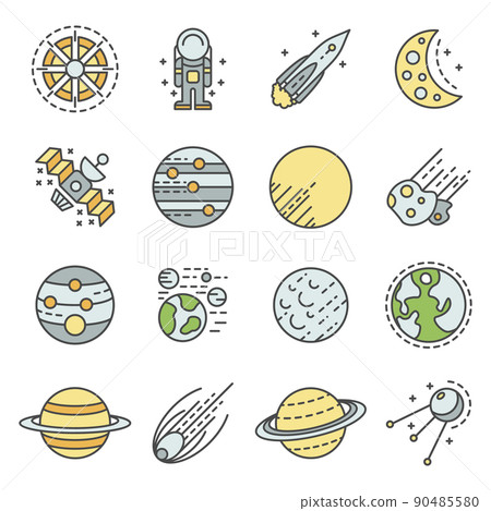 Planets icon set, outline style Planets icon set, outline style 90485580