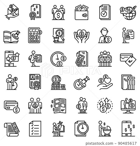 Allowance icons set, outline style 90485617