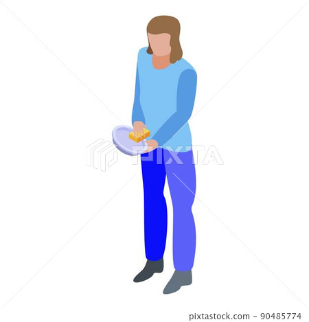 Woman washing dishes icon, isometric style 90485774