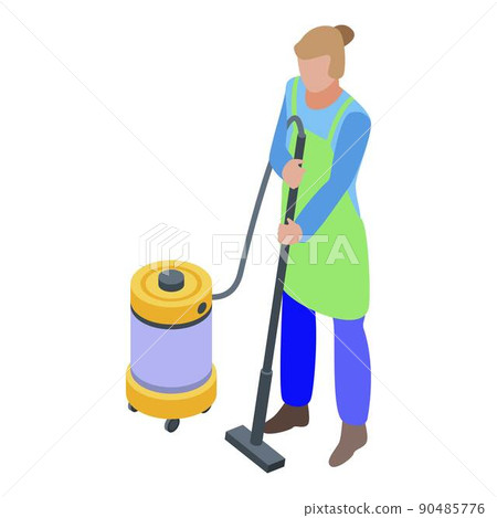 Woman use vacuum cleaner icon, isometric style Woman use vacuum cleaner icon, isometric style 90485776