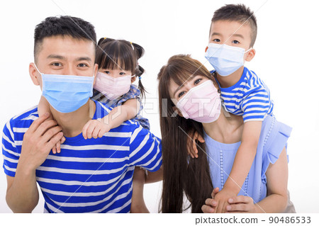 Family wearing protective medical mask  Covid-19 90486533