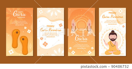 Guru Purnima of Indian Festival Stories Template Social Media Flat Cartoon Background Illustration 90486732