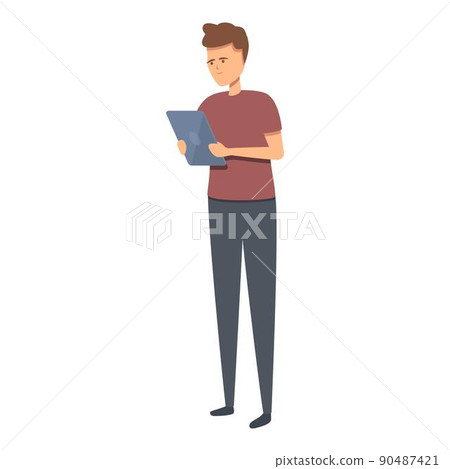 Boy online reading icon cartoon vector. Digital read. University culture 90487421