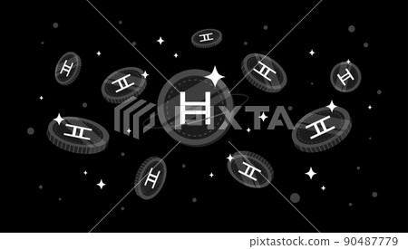 Hedera (HBAR) coins falling from the sky. HBAR cryptocurrency concept banner background. Hedera (HBAR) coins falling from the sky. HBAR cryptocurrency concept banner background. 90487779
