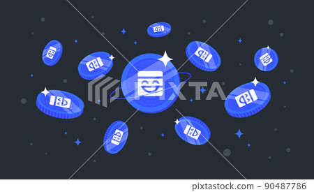 Mask Network (MASK) coins falling from the sky. MASK cryptocurrency concept banner background. 90487786
