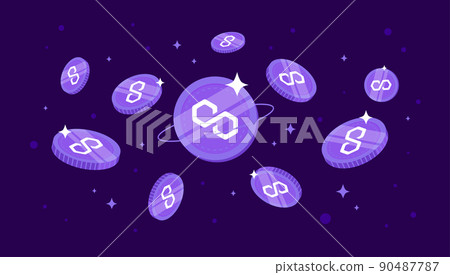 Polygon (MATIC) coins falling from the sky. MATIC cryptocurrency concept banner background. Polygon (MATIC) coins falling from the sky. MATIC cryptocurrency concept banner background. 90487787