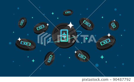 Theta Network (THETA) coins falling from the sky. THETA cryptocurrency concept banner background. Theta Network (THETA) coins falling from the sky. THETA cryptocurrency concept banner background. 90487792