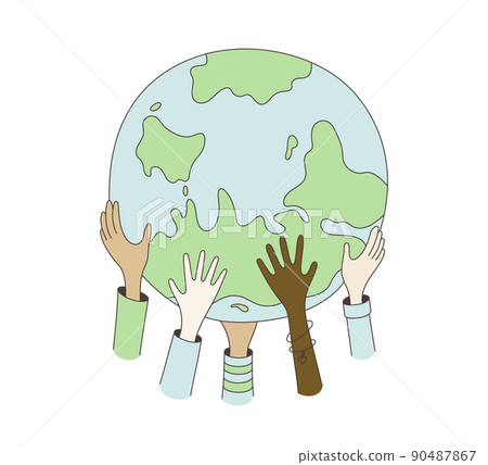 Children hands holding globe. Happy Earth Day. World Children day hand drawn card. Doodle multicultural kids hands holding Earth. Peace concept. Vector illustration isolated on white background Children hands holding globe. Happy Earth Day. World Children day hand drawn card. Doodle multicultural kids hands holding Earth. Peace concept. Vector illustration isolated on white background 90487867