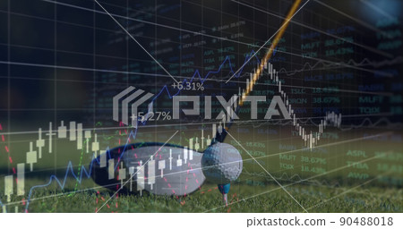 Financial data processing over man playing golf. 90488018