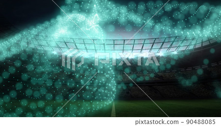 Image of network of glowing particles moving over floodlit sports stadium Image of network of glowing particles moving over floodlit sports stadium 90488085