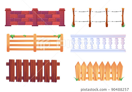 Wooden picket fence, barbwire, balustrade 90488257
