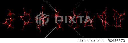 Ground cracks with red glow, lightning set Ground cracks with red glow, lightning set 90488270