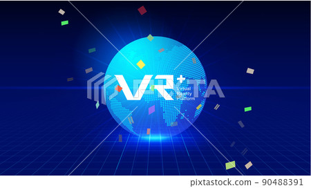 Elements for VR, VRP, digital tech earth, perspective space, dark blue tech effect 90488391