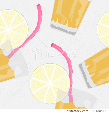 seamless pattern with a glass of juice or a drink with a slice of lemon. vector graphics seamless pattern with a glass of juice or a drink with a slice of lemon. vector graphics 90488413