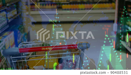 Image of data processing over trolley in shop - Stock Illustration