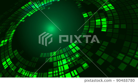 Glowing mosaic green squares composition glowing swirling abstract tech background 90488780
