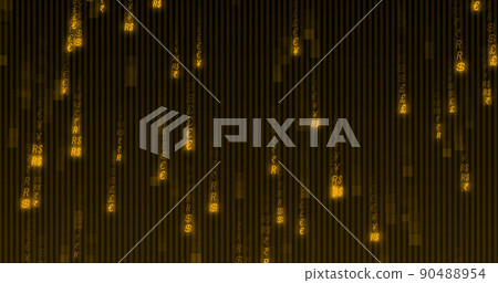 Image of orange binary coding data processing over black background Image of orange binary coding data processing over black background 90488954