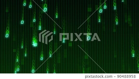 Image of green binary coding data processing over black background Image of green binary coding data processing over black background 90488958