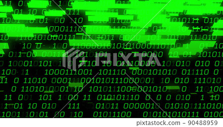 Image of green binary coding data processing over black background Image of green binary coding data processing over black background 90488959