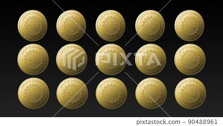 Image of rows of golden nft coins spinning on black background Image of rows of golden nft coins spinning on black background 90488961