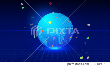 Image Pixel Earth, Clairvoyance Space, Futurist Indigo World Network Technology Background 90489139