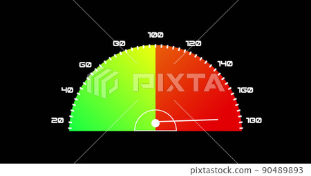 Image of car speedometer on black background 90489893