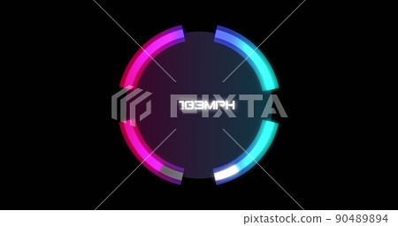 Image of car speedometer on black background 90489894