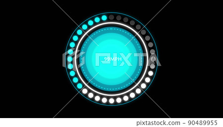 Image of car speedometer on black background 90489955