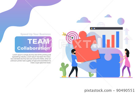 Vector banner of coworkers connecting jigsaw elements 90490551