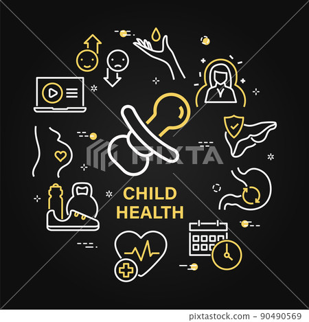 Vector banner with various health care and pregnancy icons 90490569