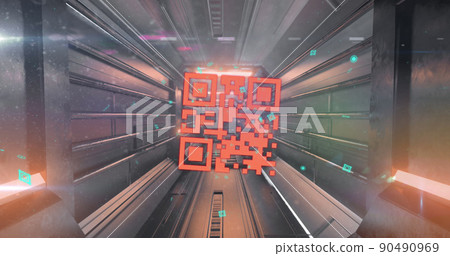 QR code scanner against glowing tunnel 90490969